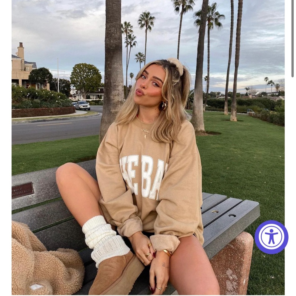 The Bar Tan Crewneck Sweater Casual Cotton Blend
